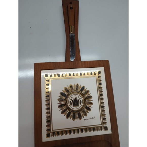 Vtg George Briard Woodland Teak And Tile Cheese Board With Knife Charcuterie - Picture 2 of 9